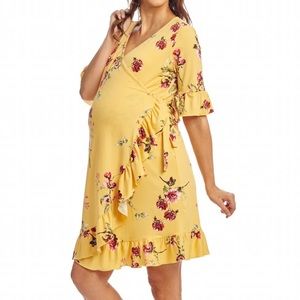 EVERLY GREY NWT Maternity Leilani Yellow Floral Wrap Dress Size XS